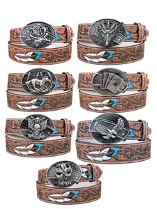 Unisex Boho Ethnic Western Cowboy Belt, Adjustable Waist Decor, Fashion Buckle, Perfect Casual Match, All Seasons, Plants Style, Western Concho Belts