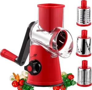 Multifunctional 3 in 1 Hand Crank Rotary Cheese Grater with Handle - Vegetable Slicer, Potato Chipper & Shredder - Premium Quality Kitchen Utensils