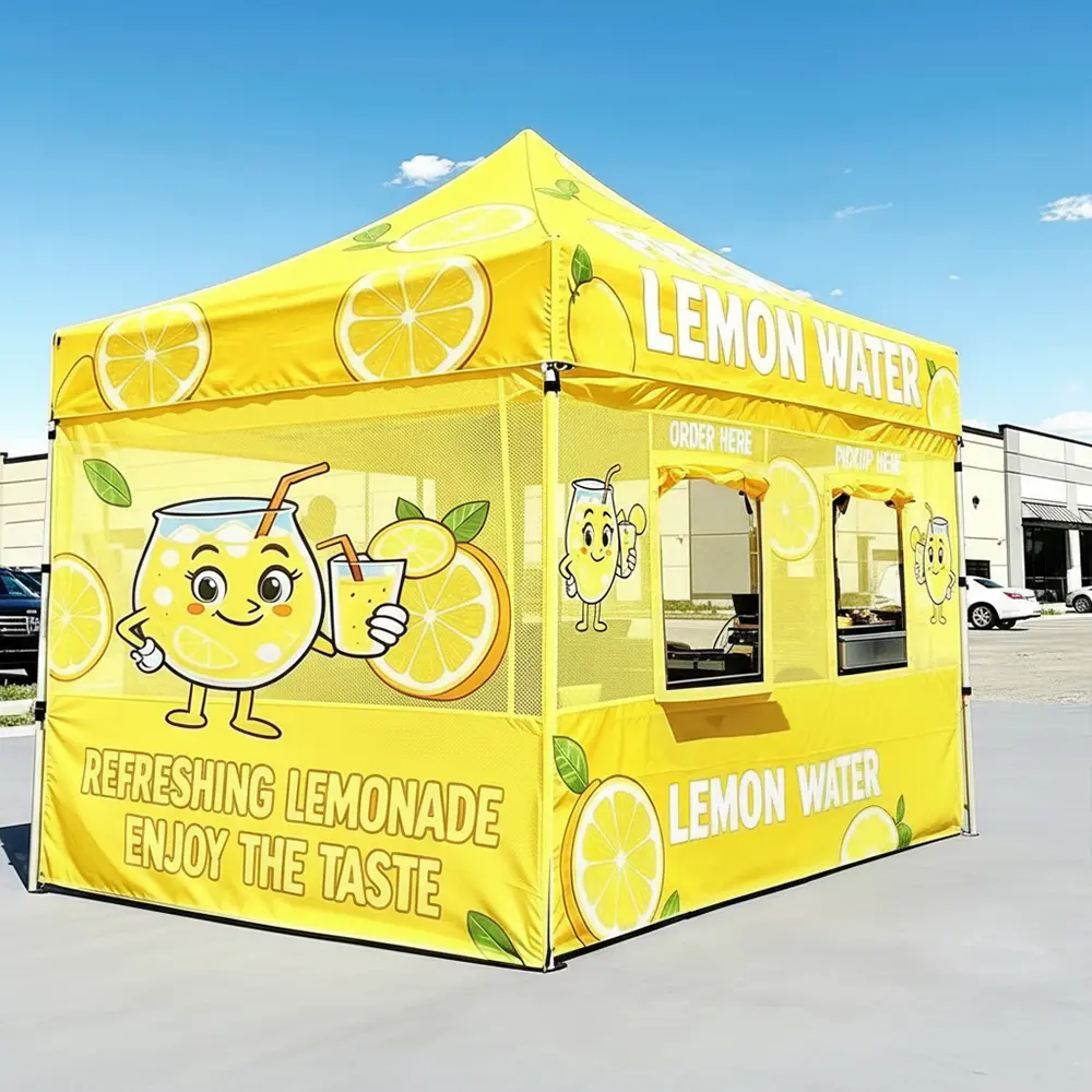 10*10ft Lemonade Tent Stand Branded Tarpaulin Pop up Tent In Stock 600D Oxford Aluminium Alloy Frame Straight Leg Food Vendor Booth Canopy Tent for Outdoor Business