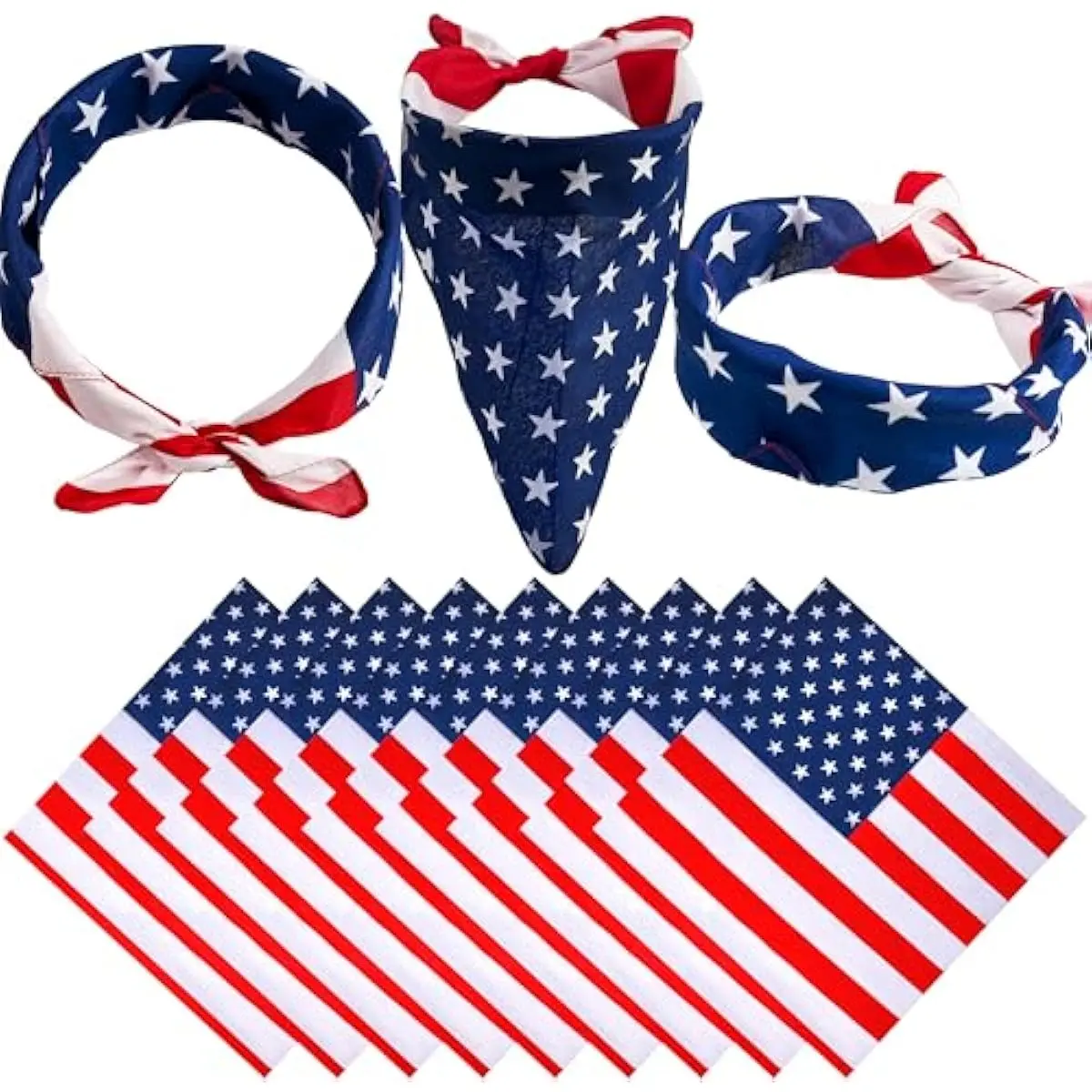 6 Pcs 4th of July Patriotic Bandanas, American Flag Bandanas Headbands for Men & Women, 4th of July Bandana for Party Favors, Independence Day, Memorial Day, Party Accessories