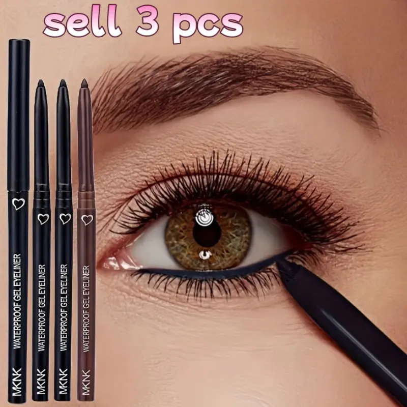 MKNK Waterproof Gel Eyeliner Pigment Makeup 3pcs/set, Sweatproof and Smudge-Resistant, Easy Application, Smooth for Long-Lasting Beautiful Eyes
