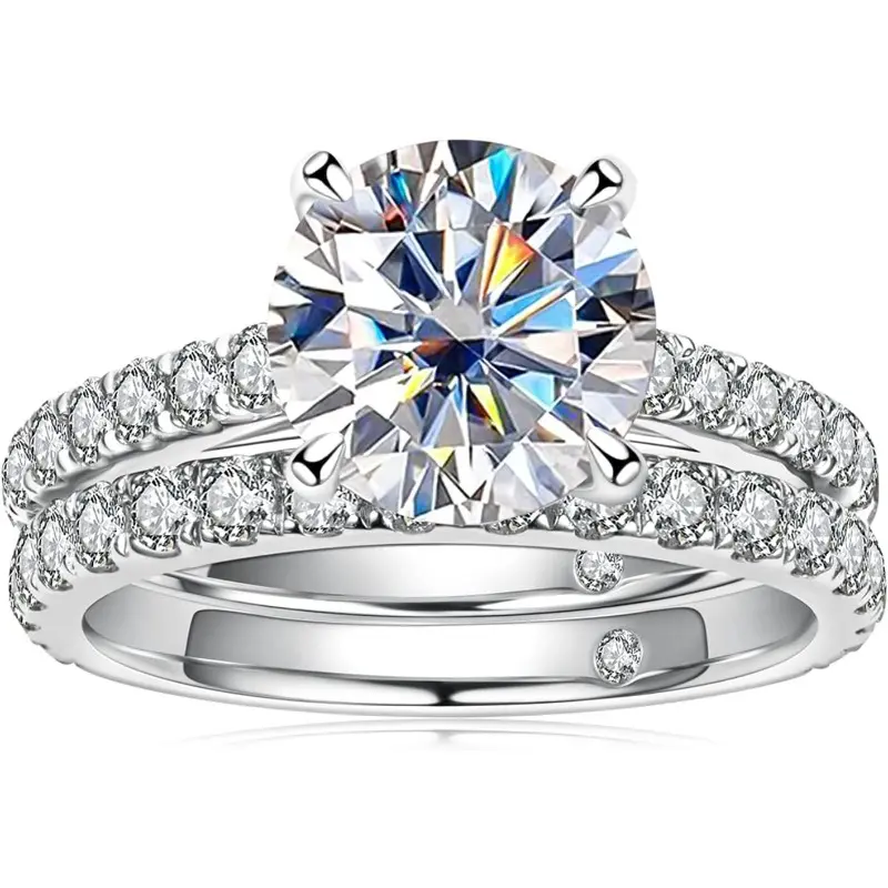 S925 Sterling Silver 3CT Round Moissanite Bridal oval    Cut queen  Ring Set, Solitaire with Pave Band Timeless Wedding Set for Women engagementrings Hypoallergenic