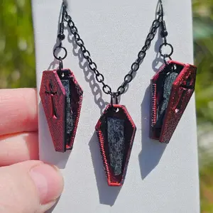Coffin Shaped Vivianite Earrings with Matching Necklace