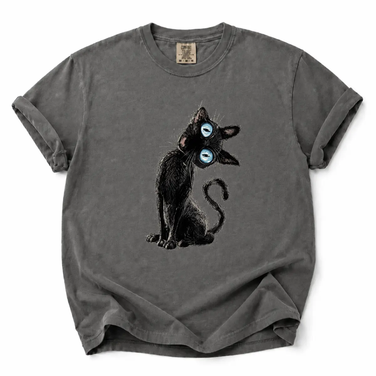 Comfort Colors T-Shirt Cute Black Cat Shirt, Peekaboo Kitty Graphic Tee, Blue Eyes Cat Lover Gift, Vintage Animal Lover Unisex T-Shirt
