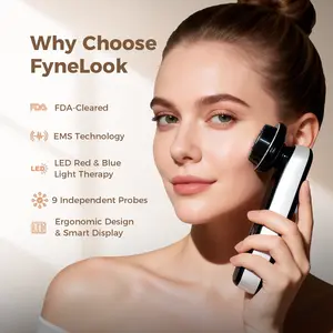 FyneLook Microcurrent Facial Device with Red Light Therapy, Cooling Skin Tightening Device for Lifting & Firming, 4 Modes & 9 Levels Puffiness Skincare Tool