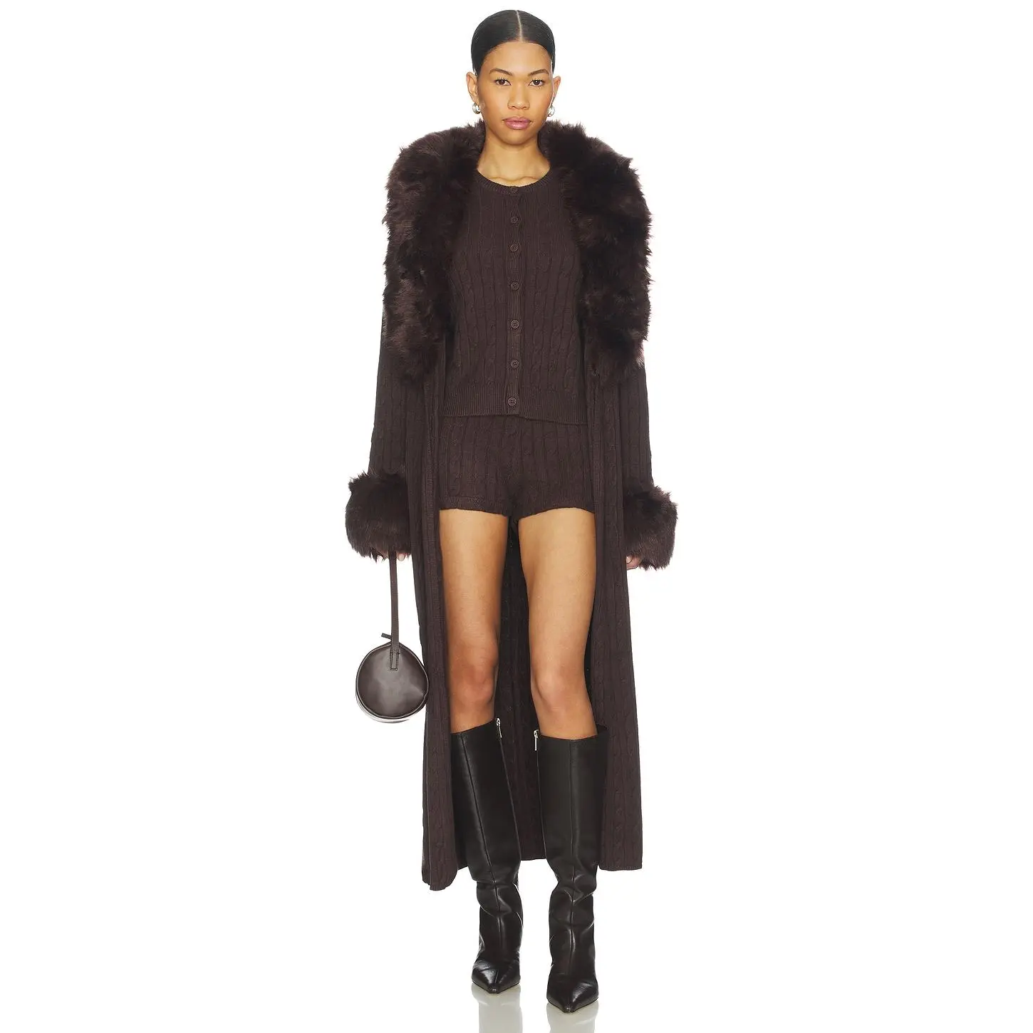Show Me Your Mumu x REVOLVE Stormi Cardigan in Chocolate Knit With Faux Fur