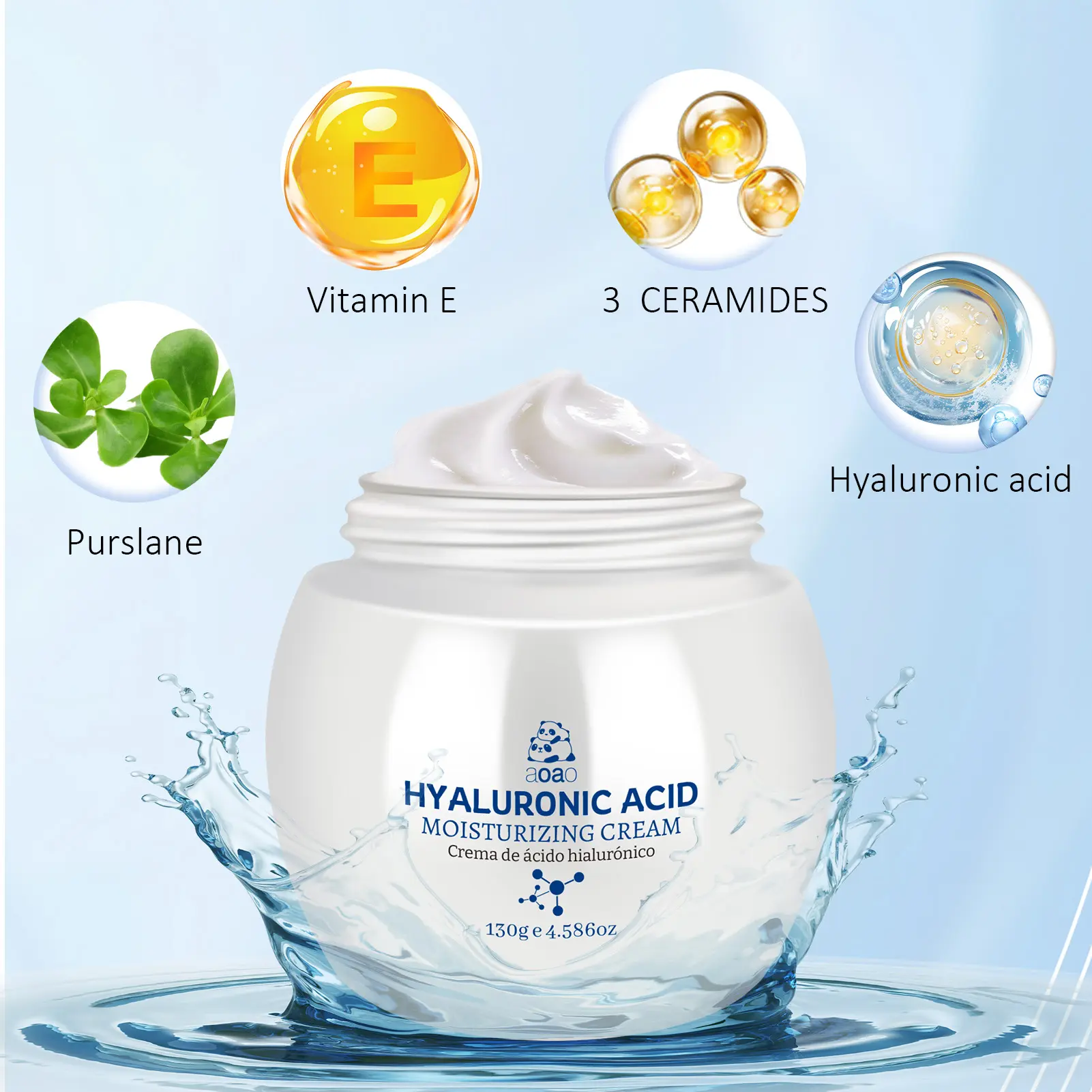 AOAO Hyaluronic Acid Face Cream with Vitamin E Ceramides & Purslane for Hydration Antioxidant Protection and Nourishment 4.586oz