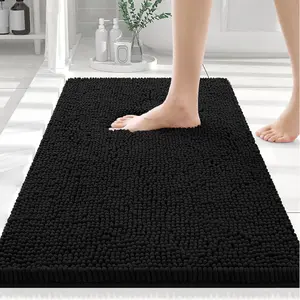 Luxury Chenille Bathroom Rugs 30x20, Extra Soft and Absorbent Shaggy Bath Mat, Machine Washable, Non-Slip Plush Carpet Runner for Tub, Shower, and Floor, Home Decor Accessories, Black