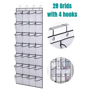 LMMAKE 28-Pocket Over The Door Shoe Organizer Heavy-Duty Construction with 4 Metal Hooks for Maximum Storage Capacity Space-Saving Design Holds Shoes Accessories & More Perfect for Closets Apartments Dorms & Bedrooms