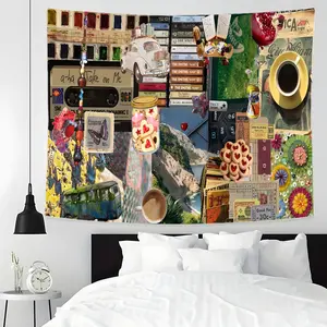 Vintage Collage Tapestry - 80s Retro Aesthetic Wall Hanging, Large Bohemian Wall Art for Home Bedroom Decor, Living Room Decor, Artistic Photo Wall Tapestry