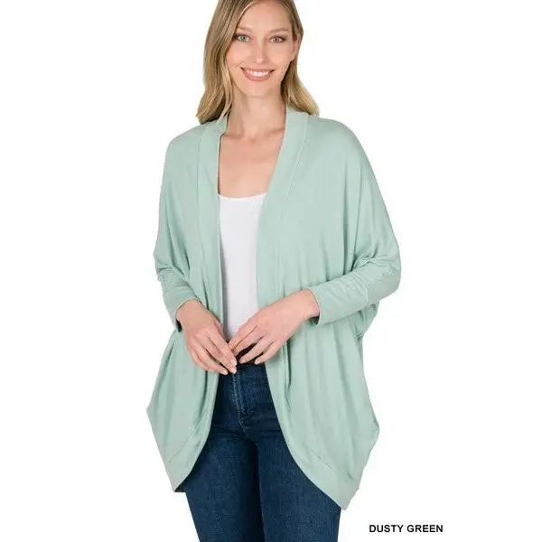 Dusty green 3/4 sleeve cocoon wrap cardigan Fit Knitwear
