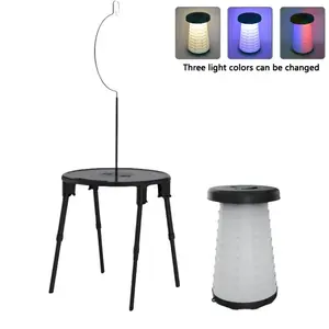 An Outdoor Camping Folding Table And Chair Set, Portable Aluminum Alloy Retractable And Adjustable Round Table, Multi-Functional Coffee Table Combination Table And Stool, External Battery With Three Adjustable Light Colors, The Product Does Not Come With