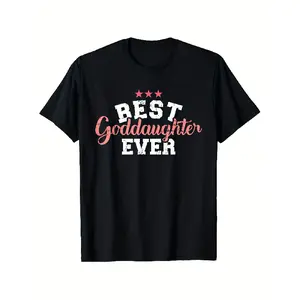 Best Goddaughter Ever Stars Graphic T-Shirt - Unisex Adult 100% Cotton Retro Tee with & "Best Goddaughter" Print, Loose Fit Short Sleeve Shirt (-XXXL), Machine Washable Round Neck for Goddaughter Gift, Outfit