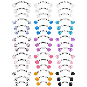 40-Piece Curved Barbell Piercing Set, Multi-Color & Glitter Ball Tops, Durable Jewelry for Eyebrow, Lip & Navel Piercings