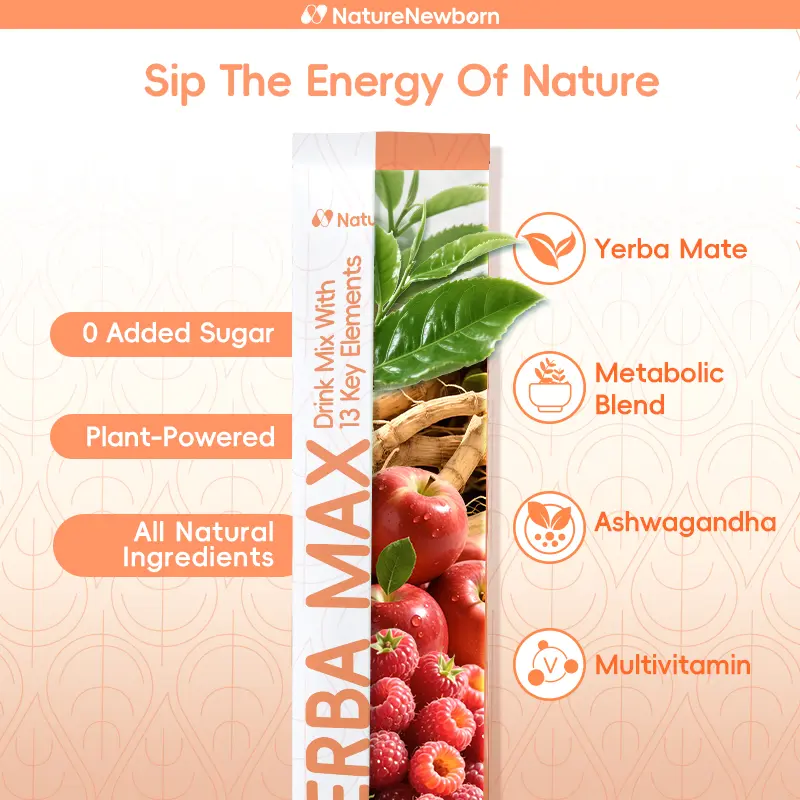 NatureNewborn Yerba MAX Instant Powder 20 Serving Options Multivitamin Ashwagandha No Added Sugar Healthcare Tea