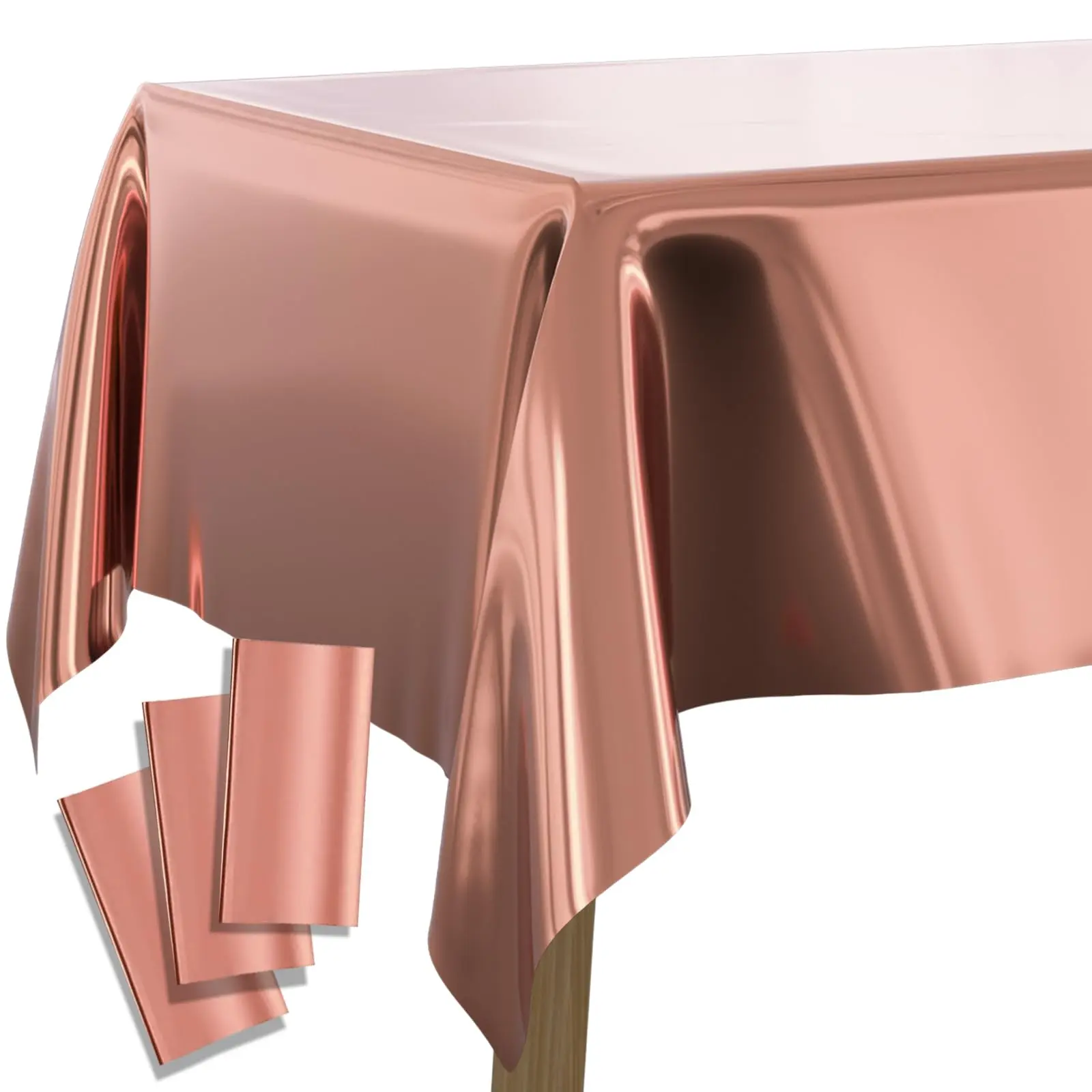 PartyWoo 3 pcs Rose Gold Foil Table Cover, 54 x 108 Inch Rectangle Waterproof Tablecloth for 6 to 8 Foot Tables Disposable Plastic Party Tablecloth For Wedding Bridal Shower Birthday Party Decorations