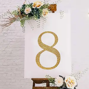 Decorative Rhinestone Number "8" Stickers 8", Gold Glitter Adhesive Craft Numbers - DIY Sparkle Embellishments