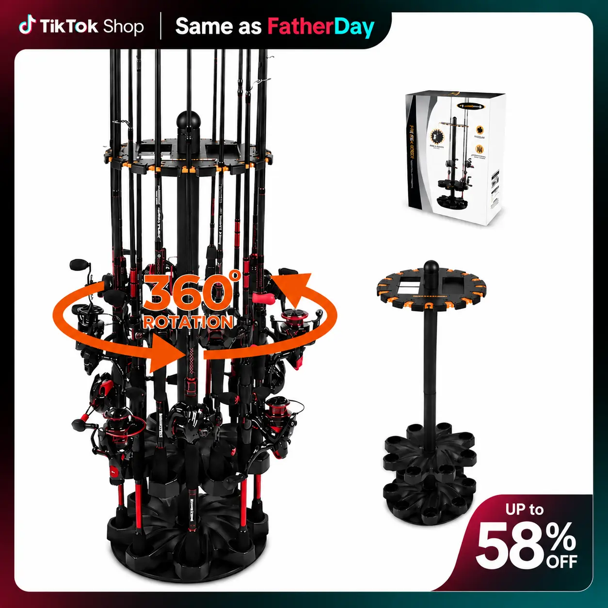 KastKing V16 Rotating Fishing Rod Holder OR V15 Without Rotating Base, Floor Rack Holds Up to 16 Rods & Combos, Space-Saving Pole Organizer with Foam, Durable ABS, Fishing Gear Storage Gift for Men