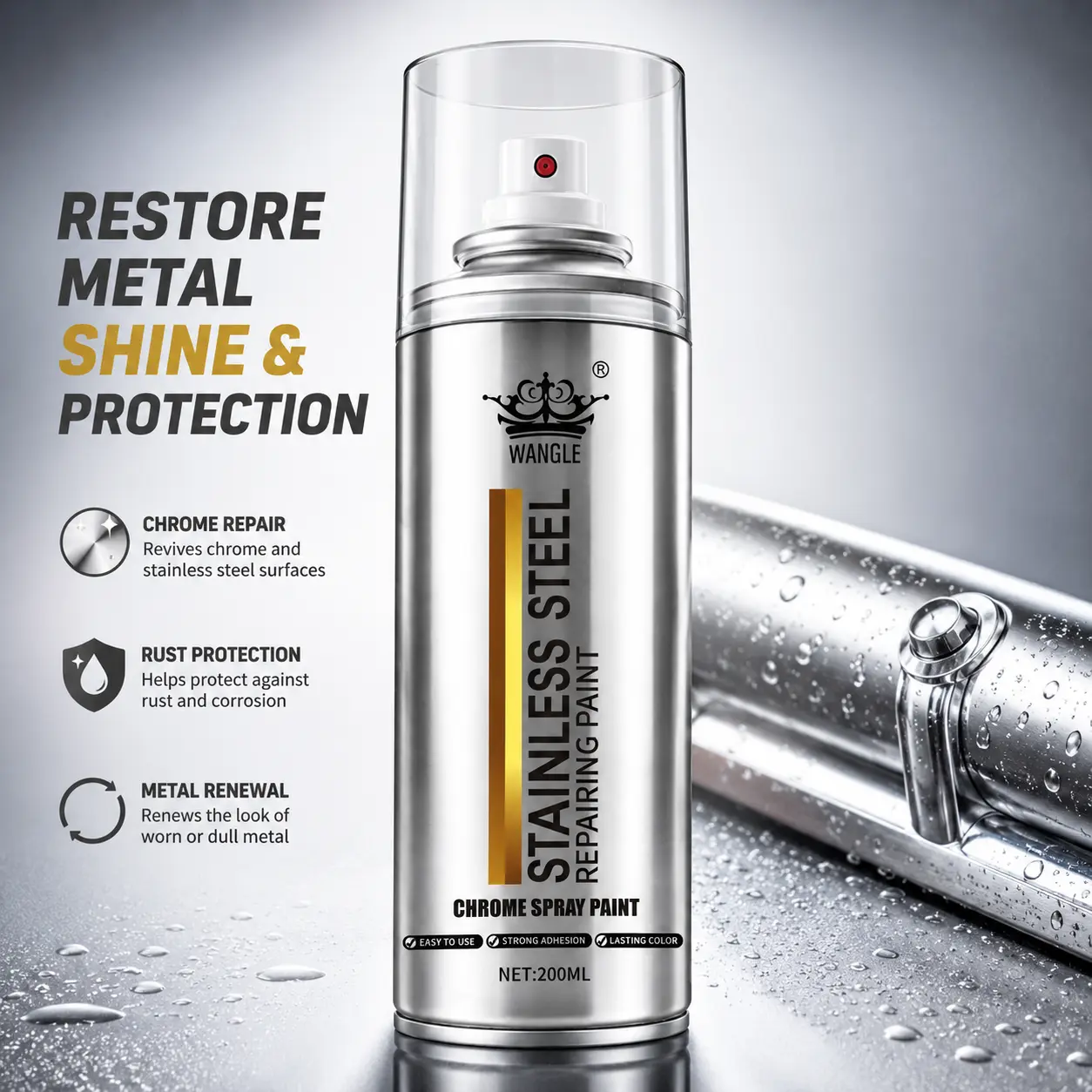 Professional Chrome Coating Spray (200ml) - Beginner-Friendly Household Cleaner, Durable Protective Layer, Low-Odor Rust & Corrosion Protection for Faded Metal Surfaces, Cars, Bikes, Indoor Decorative Metals, Protect Against Rust And Corrosion, Metal Rene