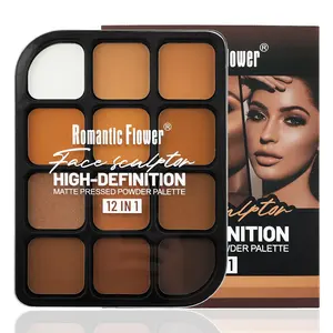 Deep Skin 12-Color Matte Contour Palette - Full Coverage All-In-One Highlighter Shading, Bronzer & Powder Face Makeup Kit