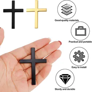 1 Piece Car Metal Cross Decal, Christian Car Emblem Decal, 3D Self-adhesive Cross Sticker, Christian Car Emblem Decal, Universal Auto Accessory Jesus Sticker for Car Body Stain Covering & Personalized Decoration (silver/Black/Gold)-5