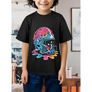 Ice Cream Drip Football Stuff QB RB Lineman WR Drip for Boys T-Shirt for Boys Fashion Trend Bottoming Shirt Breathable, Casual Comfortable Top Streetwear Fashion Casual Summer Tee Crew Neck Short Sleeve T-Shirt Best Gift for Boy Girl (3-13Y)