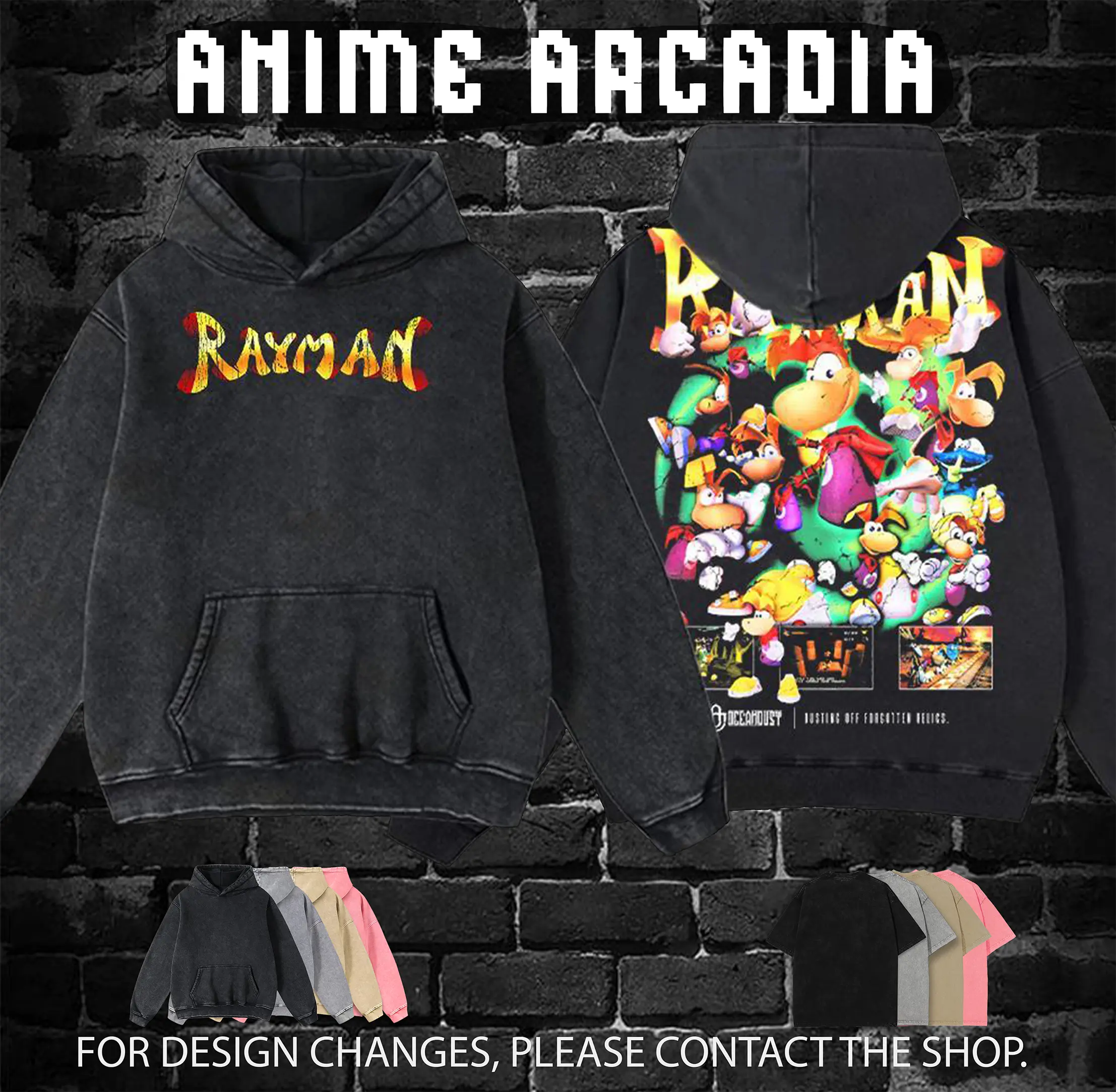 Anime Arcadia Video Games 'Rayman' Hoodie 100% Premium Cotton Oversized Fit Pre-Washed Unisex Classic Top American Made