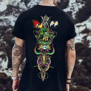 V8 Phantom Pinstripe Hot Rod Cultural Totem Print Men's T-shirt - Classic Durable 6-ounce Cotton Blend Unisex Tee with Double-Needle Stitching