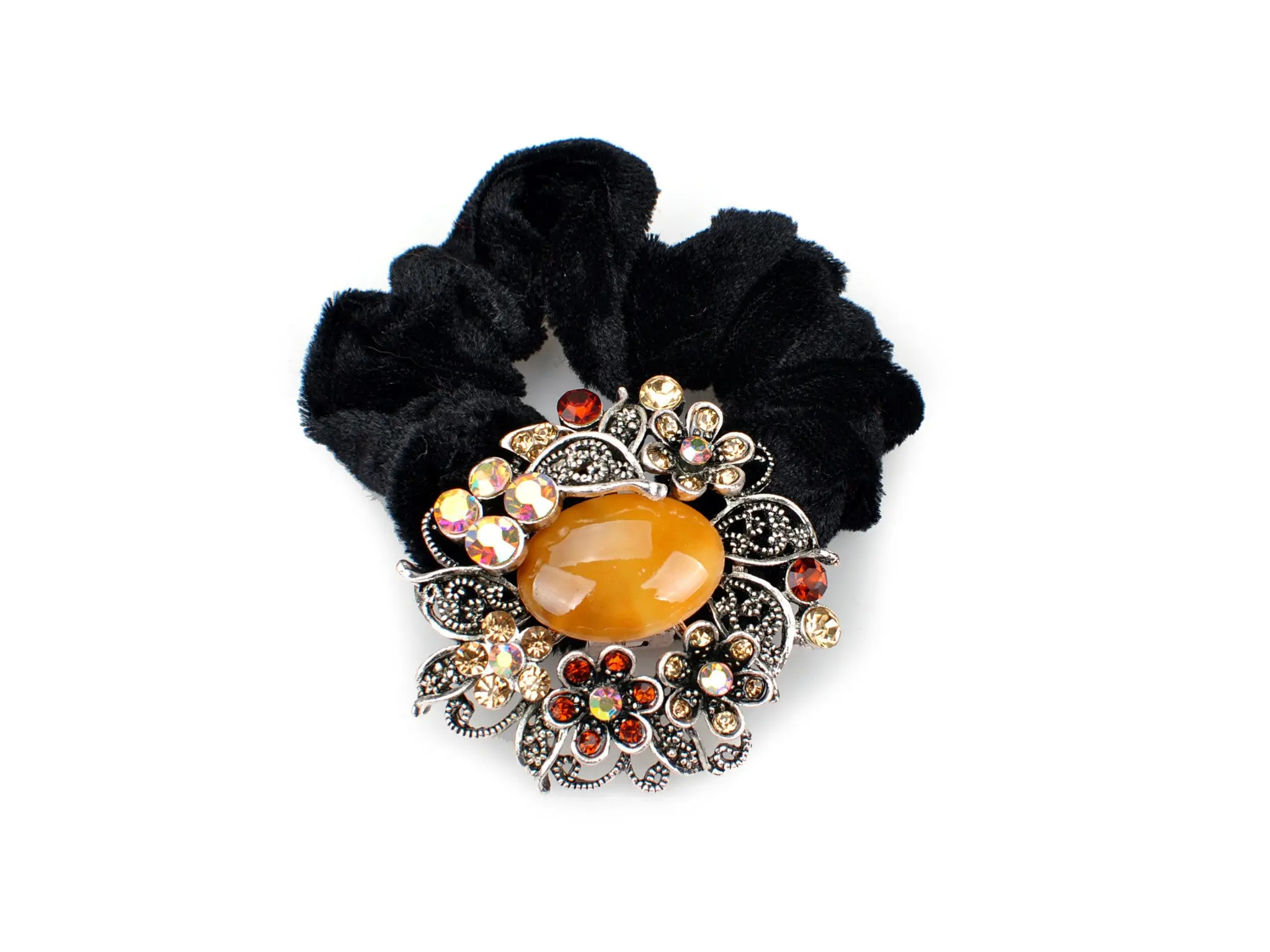 Wreath design pony tail holder with translucent beads and crystals - Yellow