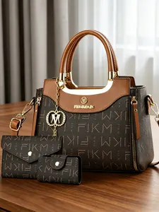 Letter Print Women's Crossbody Shoulder Bag, Vintage PU Leather Tote Set, Large Capacity Fashion Handbag, Three-Piece Bundle with Multiple Compartments, Gift