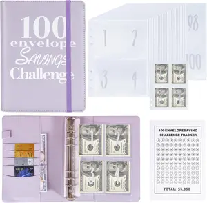 100 Envelopes  Saving Binder A5 Savings Challenge Book (Purple)