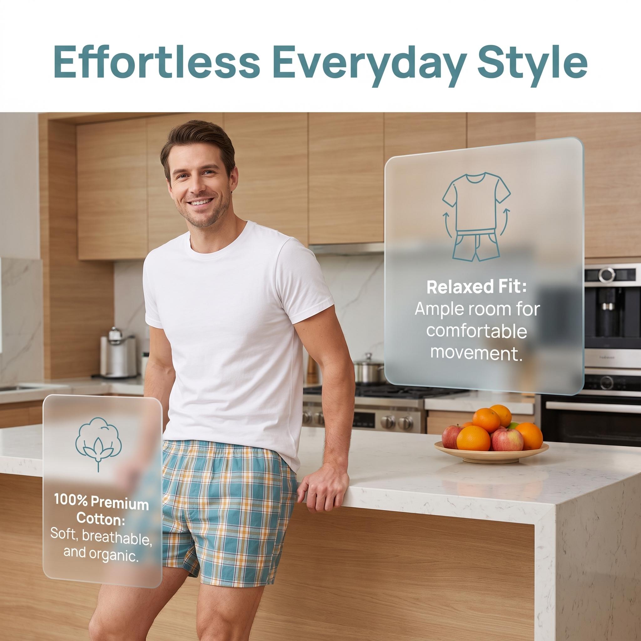 SEOBEAN Men's 3Pack/1Pack 100% Cotton Checked Plaid Boxer Shorts, Soft Loose Casual Breathable Menswear Underwear with Elastic Waist for Sleep, Lounge-220508, Set