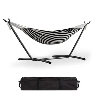 Garvee Single Hammock with Stand, Heavy Duty 450 lbs Capacity, Brazilian Style Cotton Fabric Portable Lounger, Easy Assembly Indoor Outdoor Use for Backyard, Balcony, Camping,Black