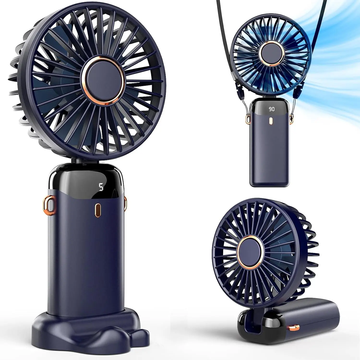 Koonie Handheld Fan, 5 Speeds, 8H Battery, 90° Tilt, Rechargeable, Blue