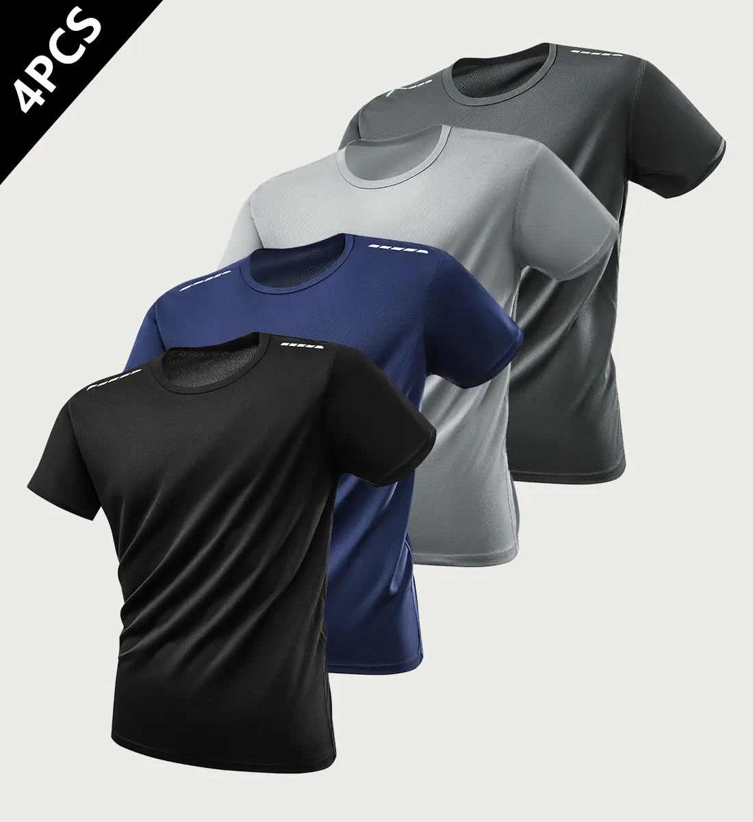 4-piece set / Men's ultra-thin sports short-sleeve lightweight energetic top, round-neck T-shirt, suitable for running, fitness, and exercise