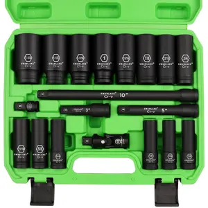 SWANLAKE 1/2" Impact Socket Set, 19-Piece 6 Point Impact Set,SAE (3/8-Inch to 1-1/14") Standard Impact Socket Set, Cr-V, Deep Socket Set 1/2 Drive magnetic bit holder repair tool magnetic bit tool christmas gift Mechanical Tool  impact