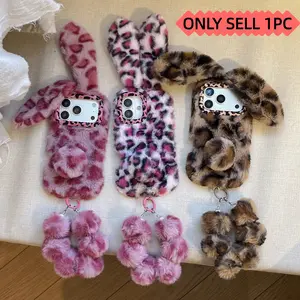 New Soft Plush Leopard Tiger Print Long Ear Short Tail Rabbit Phone Case for Apple iPhone 17 Pro Max, Cute Cartoon Aesthetic Shockproof Protective Cover, Smartphone Accessories, Protector
