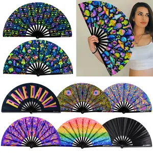 UV Glow Rave Fan Bamboo Folding Clack Hand Fan for Men Women Decor Gift Party Disco Dance Pride Festivals Accessory fans for line dancers