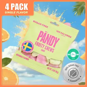 [Holiday Bundle] Pändy Sugar Free Swedish Candy Fruity Chews 4-pack, Gummy, Sour Candy, 100 Calories per Bag, Healthy Snacks for Kids & Adults