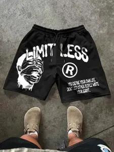 Men's shorts, Casual Summer Shorts, featuring a dark Y2K pattern, gold foil sequins, and a versatile black color. Perfect for casual vacations and everyday wear, and also a great gift.