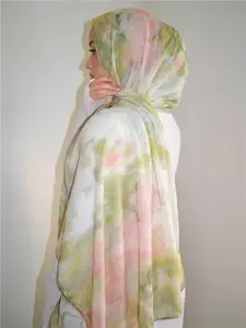 Women's Floral Print Hijab Scarf, Cute Tie-Dye Headscarf, Muslim Fashion Turban, Breathable Beach Long Shawl, Modest Daily Wear