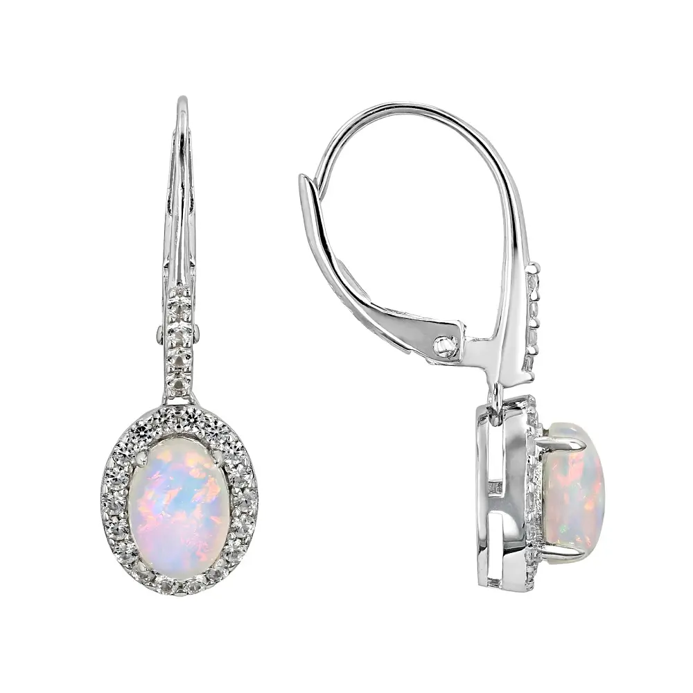 JTV White Ethiopian Opal Accent Earrings, Rhodium Over Sterling Silver, 1.33ctw Total