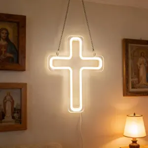 Jesus Redemption Cross Neon Wall Decor, & Warm Crosses, Easter Bedroom Neon Light, LED Business Sign, Best Gift for Men