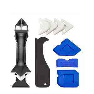 4/9Pcs Caulking Tools, 3 in 1 Silicone Caulking Finishing Tool Kit(Stainless Steelhead), Reuse and Replace 4 Silicone Pads, Sealant Caulk for Kitchen Bathroom Window, Sink Joint