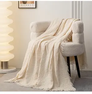 H&D Cooling Blanket 100% Cotton 3 Layer for Couch and Bed, Hypoallergenic Fabric, 24"X47" Soft Lightweight and Breathable for All Seasons, White and  Decorative, Gift for women and girls Versatile