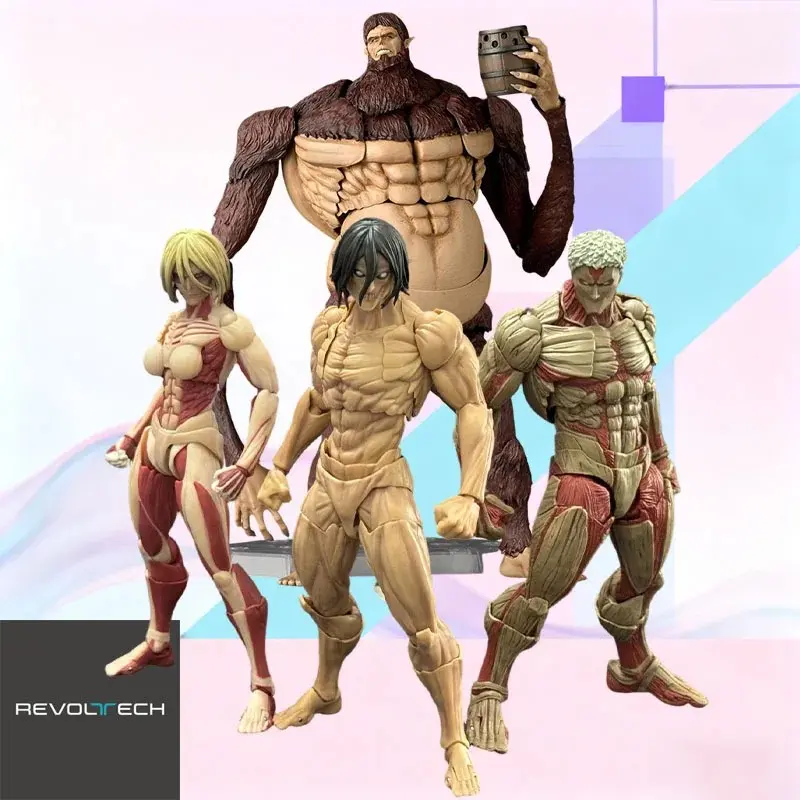 Brand New Kaiyodo Revoltech Amazing Yamaguchi Attack on Titan Beast Armored Female Attack Titan Action Figure Set with Stands