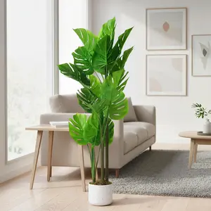 Garvee 3.6FT Monstera Deliciosa Artificial Plant in White Tall Planter, 43"H Decorative Evergreen Swiss Cheese Floor Tree, Indoor Tropical Potted Plant for Living Room, Porch, Entryway, Office Decor