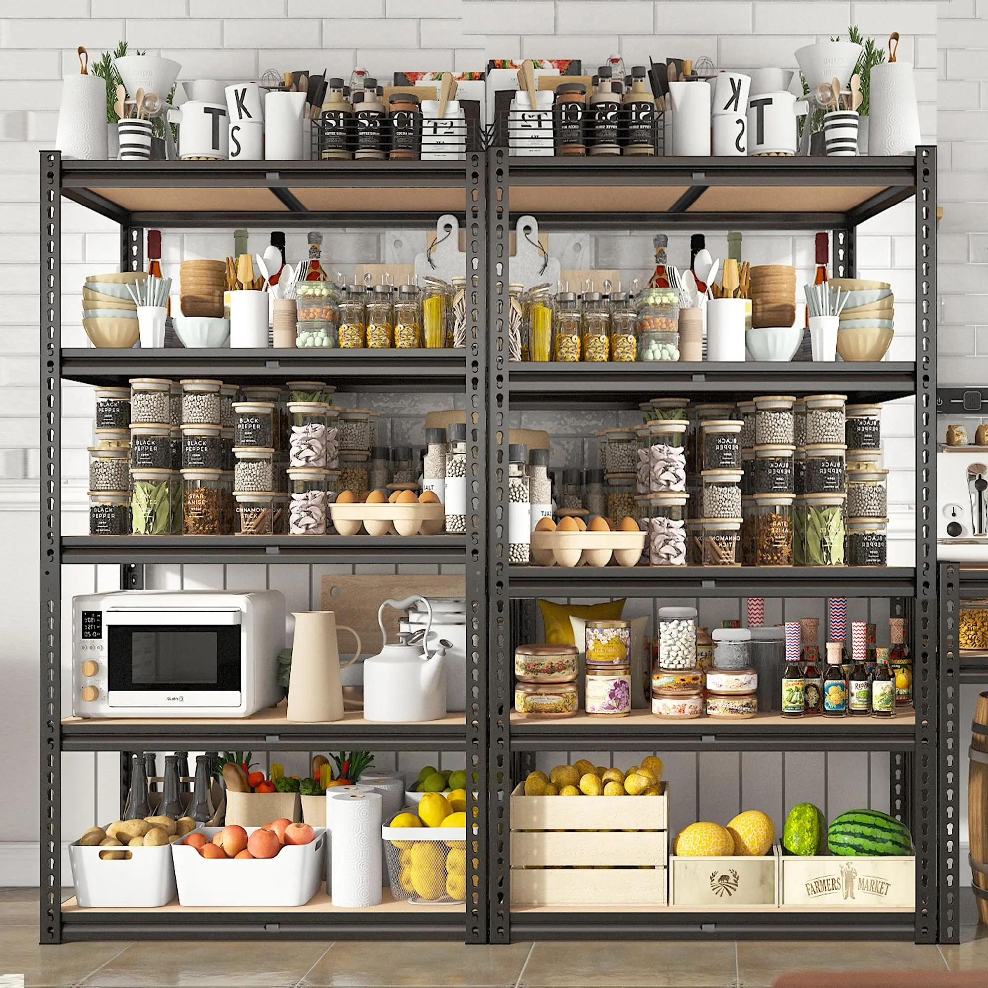 Raybee Furniture 72" Heavy Duty Garage Storage Shelves, 1500-2000LBS  Adjustable Garage Shelf, 5 Tier Metal Storage Shelving Unit, for Craft Warehouse Pantry Basement Organizer Utility Rack