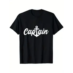 Men's 100% Cotton Captain Outfit Sailing Licence T-Shirt - Casual Menswear, Round Neck, Short-Sleeve, Breathable Fabric