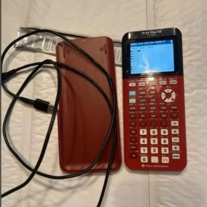 Texas Instruments TI 84 Plus CE Graphing Calculator Tested WITH Case Cable Red
